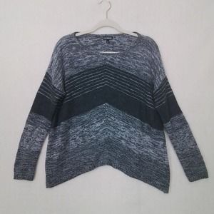 Express Wool Blend Oversized Knit Sweater‎ Asymmetrical Hem Size XS Gray Stripes